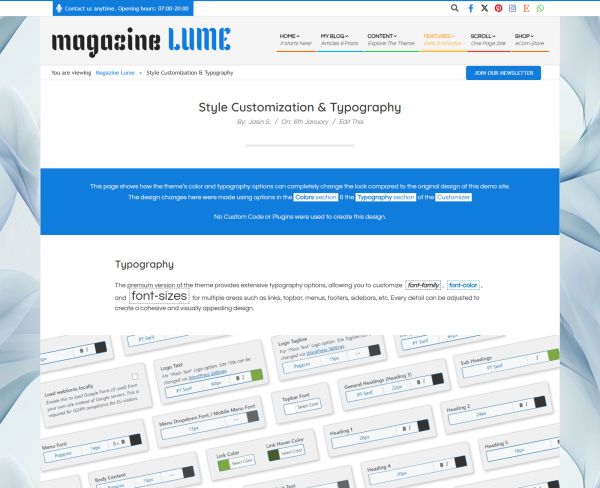 Style Customization & Typography Content Previewstyle